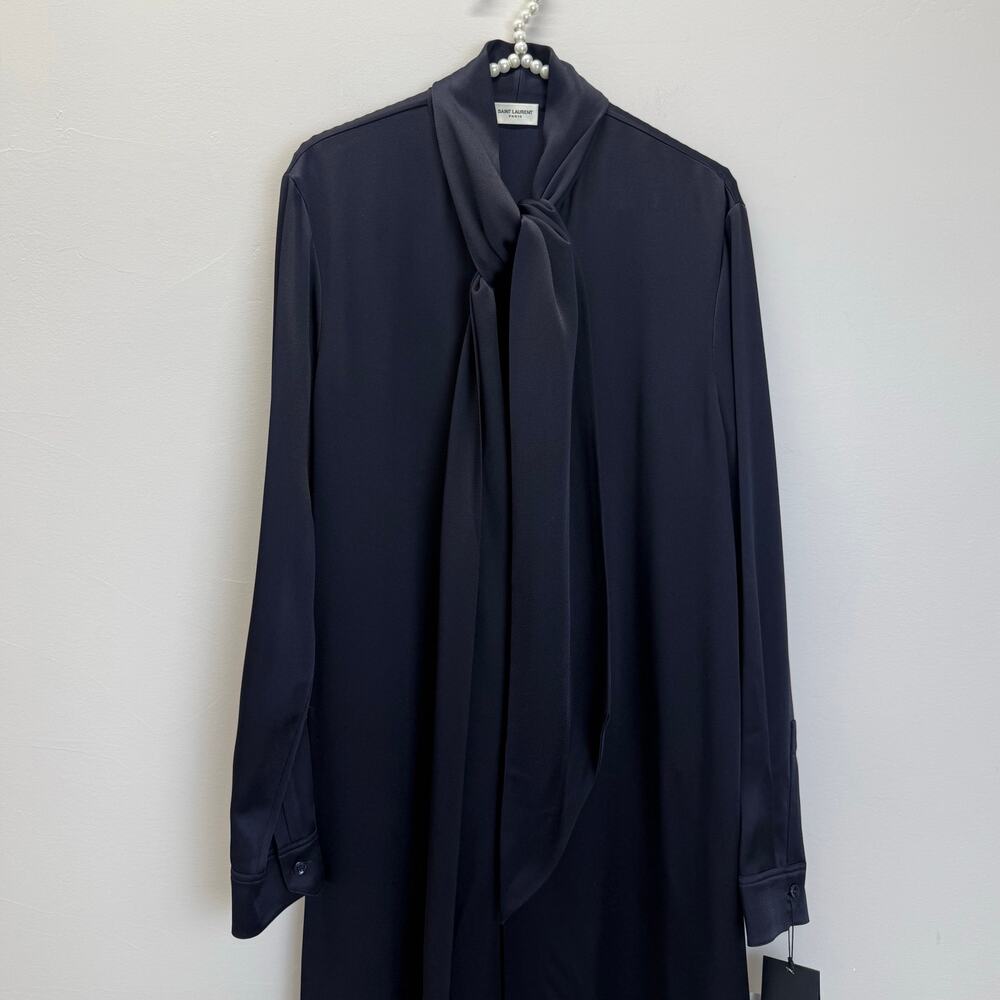 Saint Laurent Shirt Envers Crêpe Marine Foncé Dress – New With Tags 🔅 - Picture 6 of 15